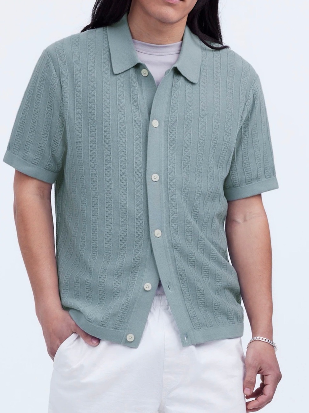 Men’s Madewell Button-Up Sweater Polo in Textured Stripe new without tag